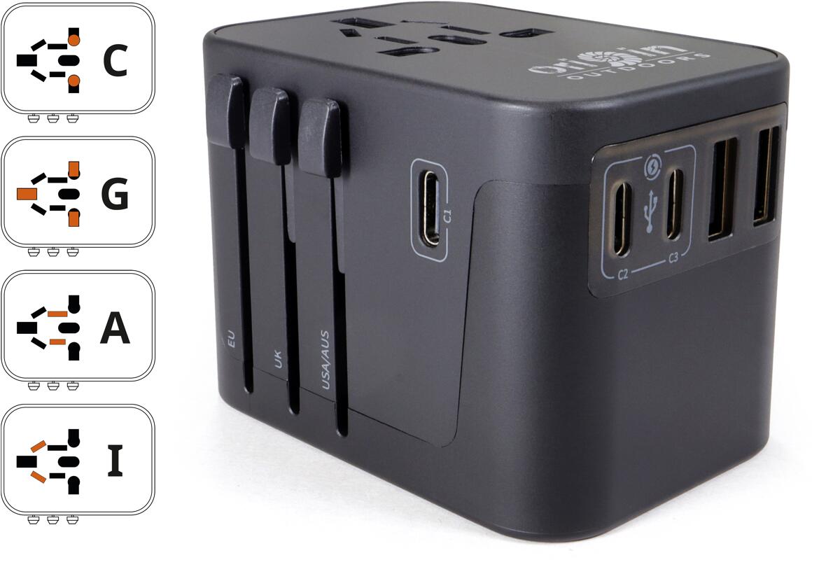 Pakking av Reiseadapter universal med 5 USB-utganger (2A/3C) - Origin Outdoors