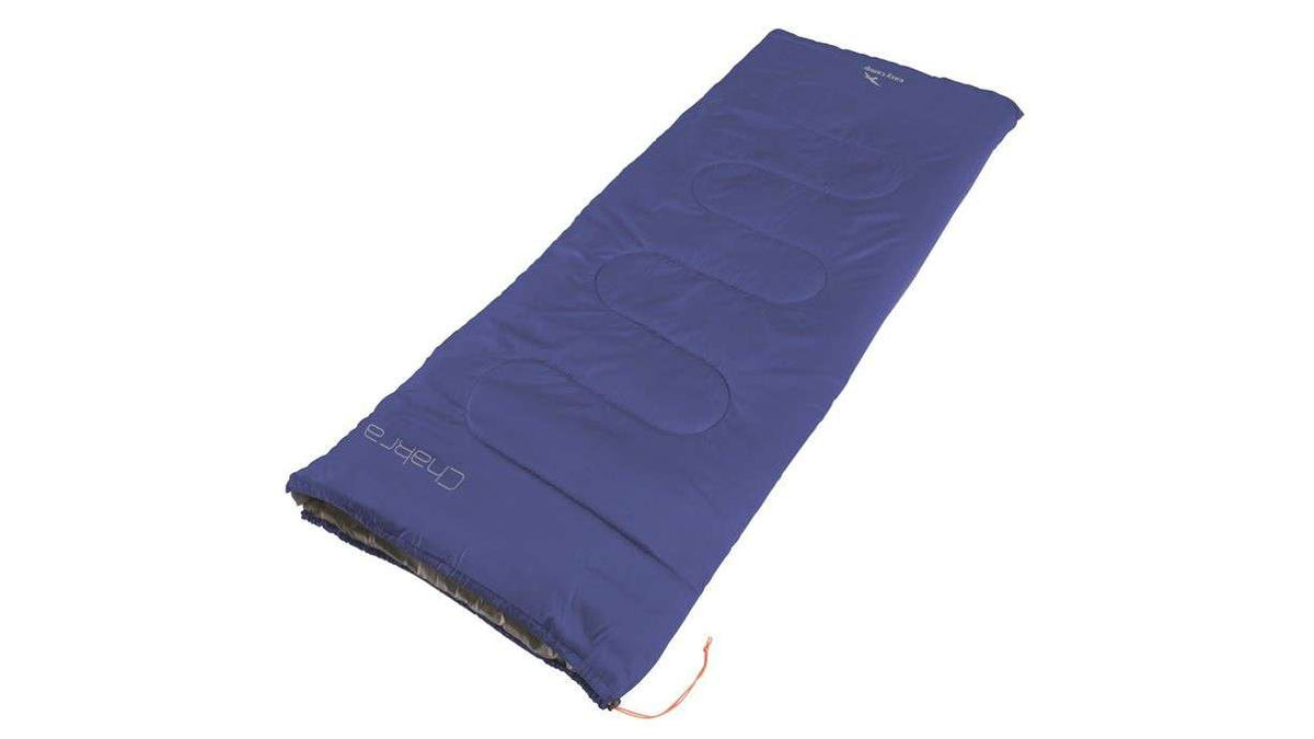 Rektangulær sovepose Chakra Square 190 x 75 cm 830 g blå - Easy Camp sett ovenfra med åpen glidelås