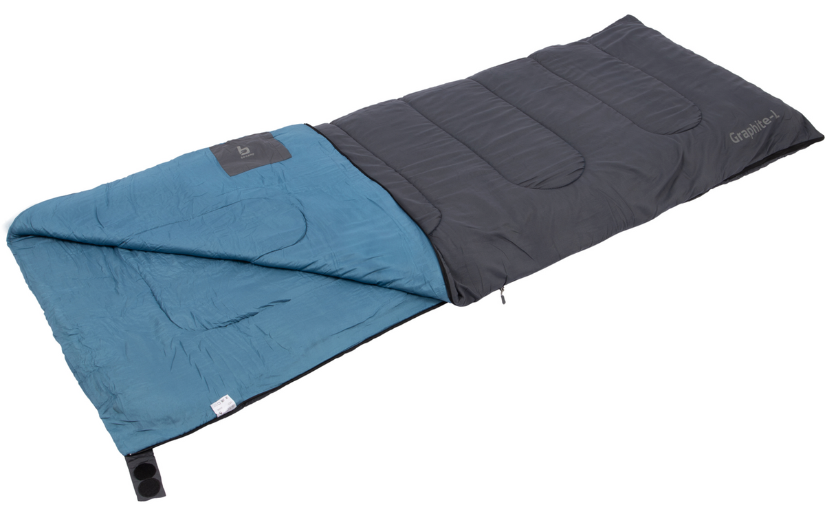 Rektangulær sovepose Graphite L 200 x 80 cm 12 °C blå - Bo-Camp med åpen glidelås og innvendig trekk i polybomull