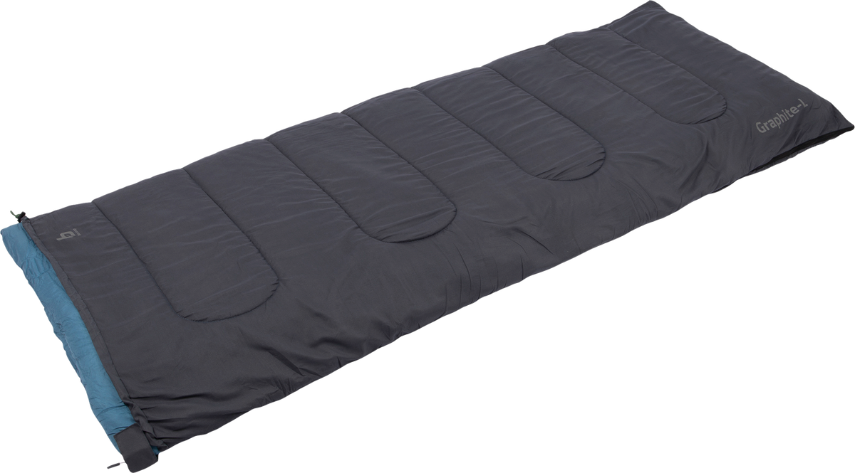 Rektangulær sovepose Graphite L 200 x 80 cm 12 °C blå - Bo-Camp sett forfra og helt utbrettet