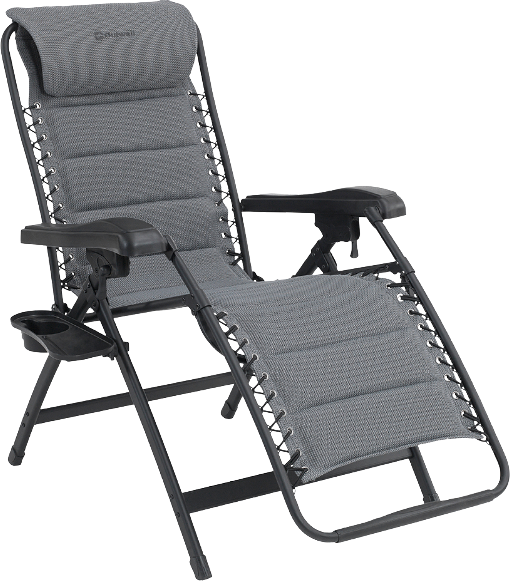 Relaxstol Acadia med justerbar nakkestøtte og sidebord forfra