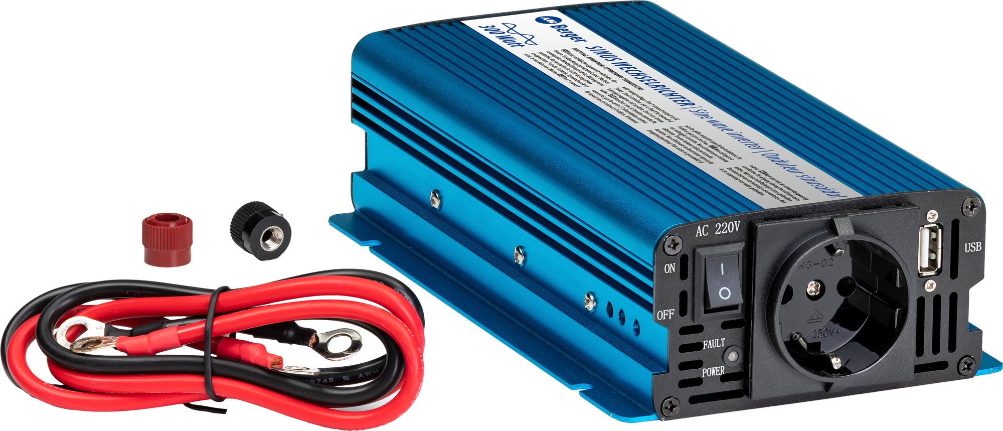 Ren sinus vekselretter 12 V til 230 V 300 W kontinuerlig for campingbruk