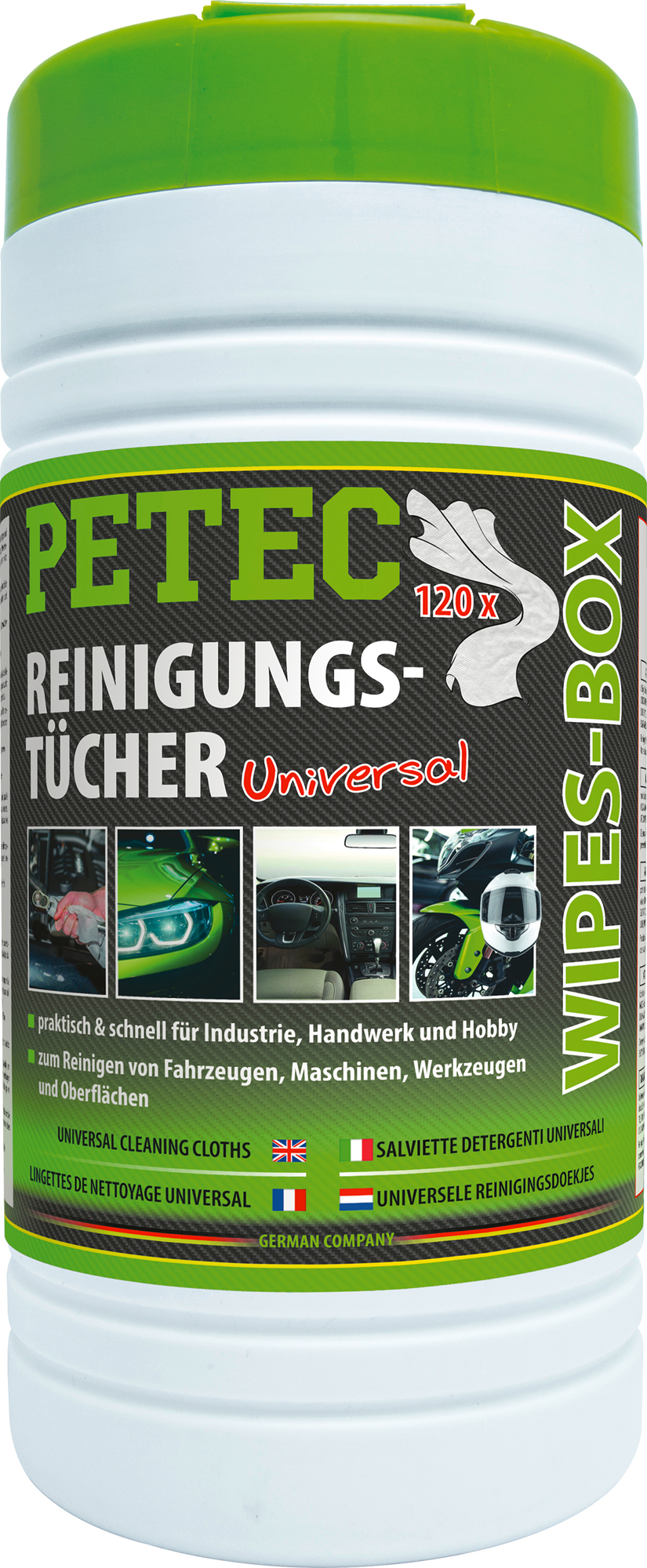 Rengjoringskluter Wipes-Box 120 stk for hender og verktøy forfra