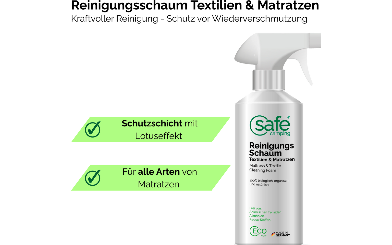 Rengjøringsskum for tekstiler og madrasser 500 ml - SAFE CAMPING bakside