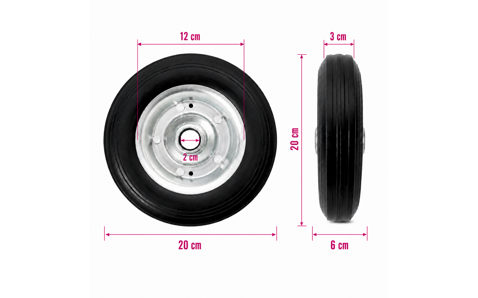 Reservehjul for støttehjul 200 x 60 mm stål og gummi nærbilde av materialer