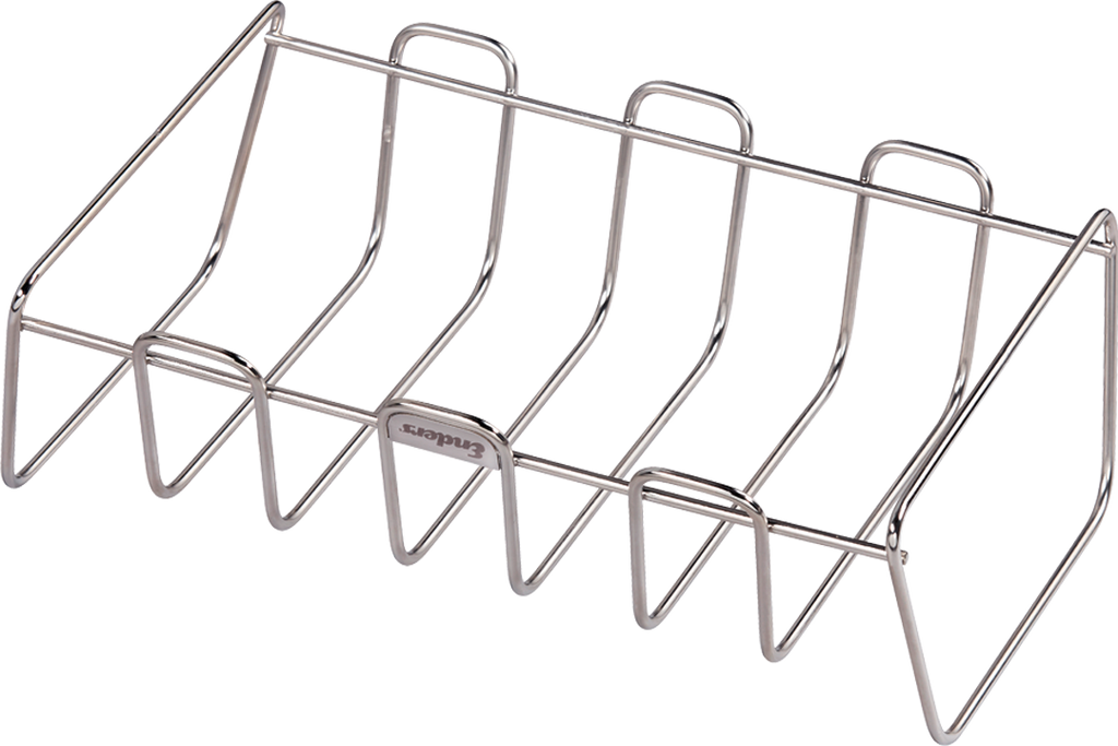 Ribbe- og stekeholder i rustfritt stål for 7 spareribs forfra