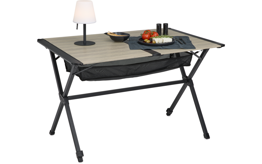 Rullbart campingbord Calais aluminium 115 x 72 cm justerbar fot