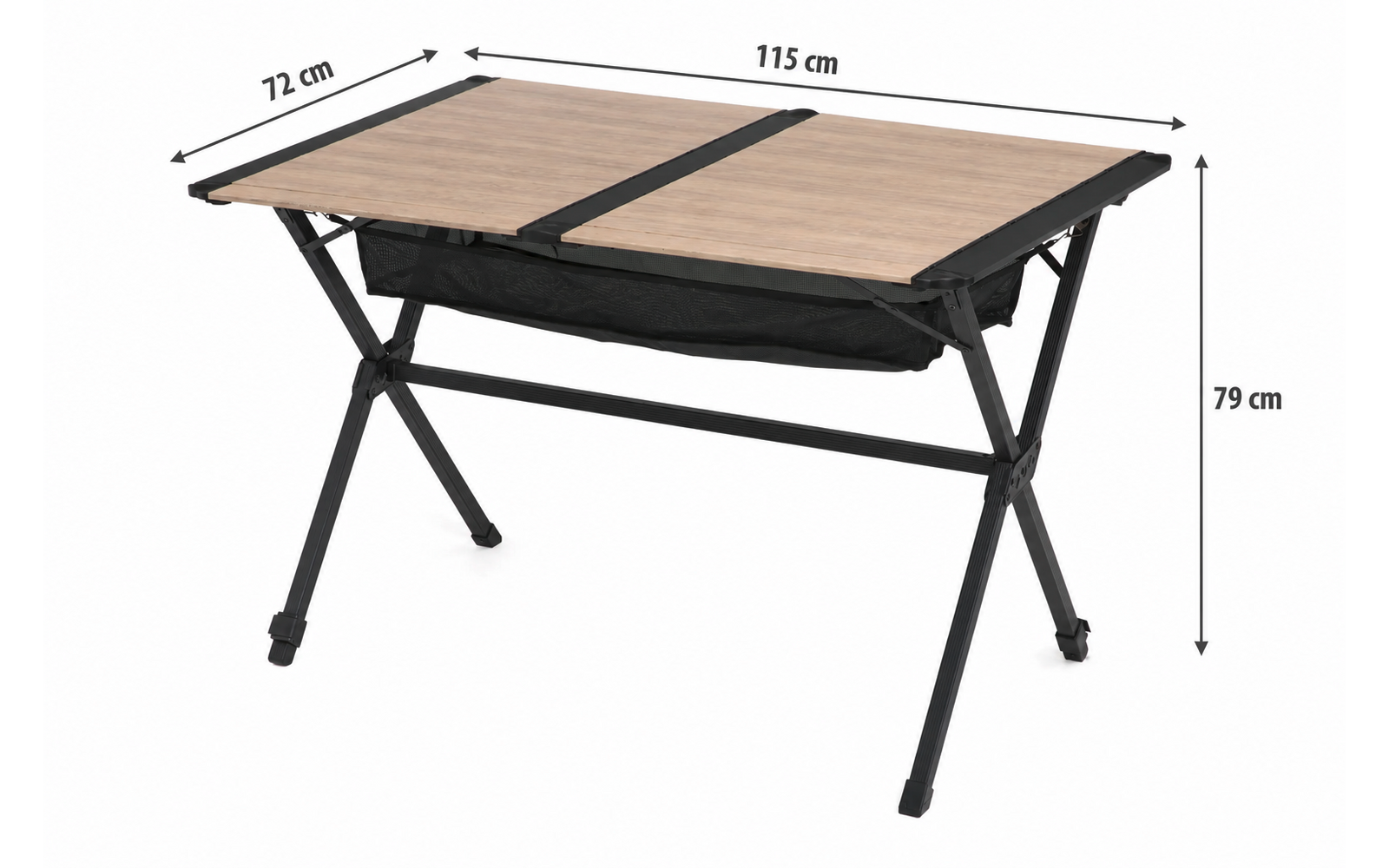 Rullbart campingbord Calais aluminium 115 x 72 cm pakket sammen
