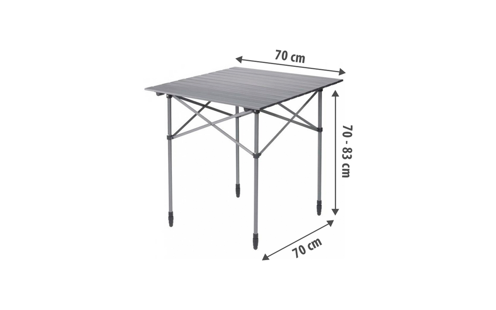Rullbart campingbord Velino aluminium 70 x 70 cm med pakkpose