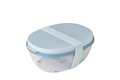 Salatboks Ellipse nordic blue 1300 ml med dressingboks fra forfra