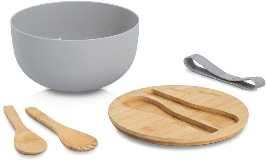Salatbollsett 4-delt bambus/plast ø 23,5 cm med bestikk bakside