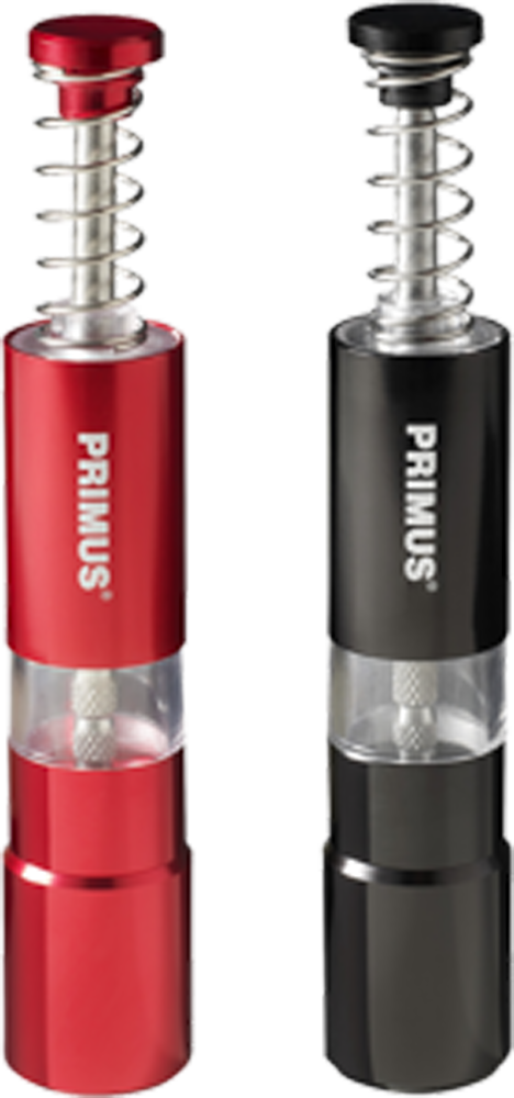 Salt- og pepperkvern sett 2-pack i aluminium rød/svart - Primus forfra