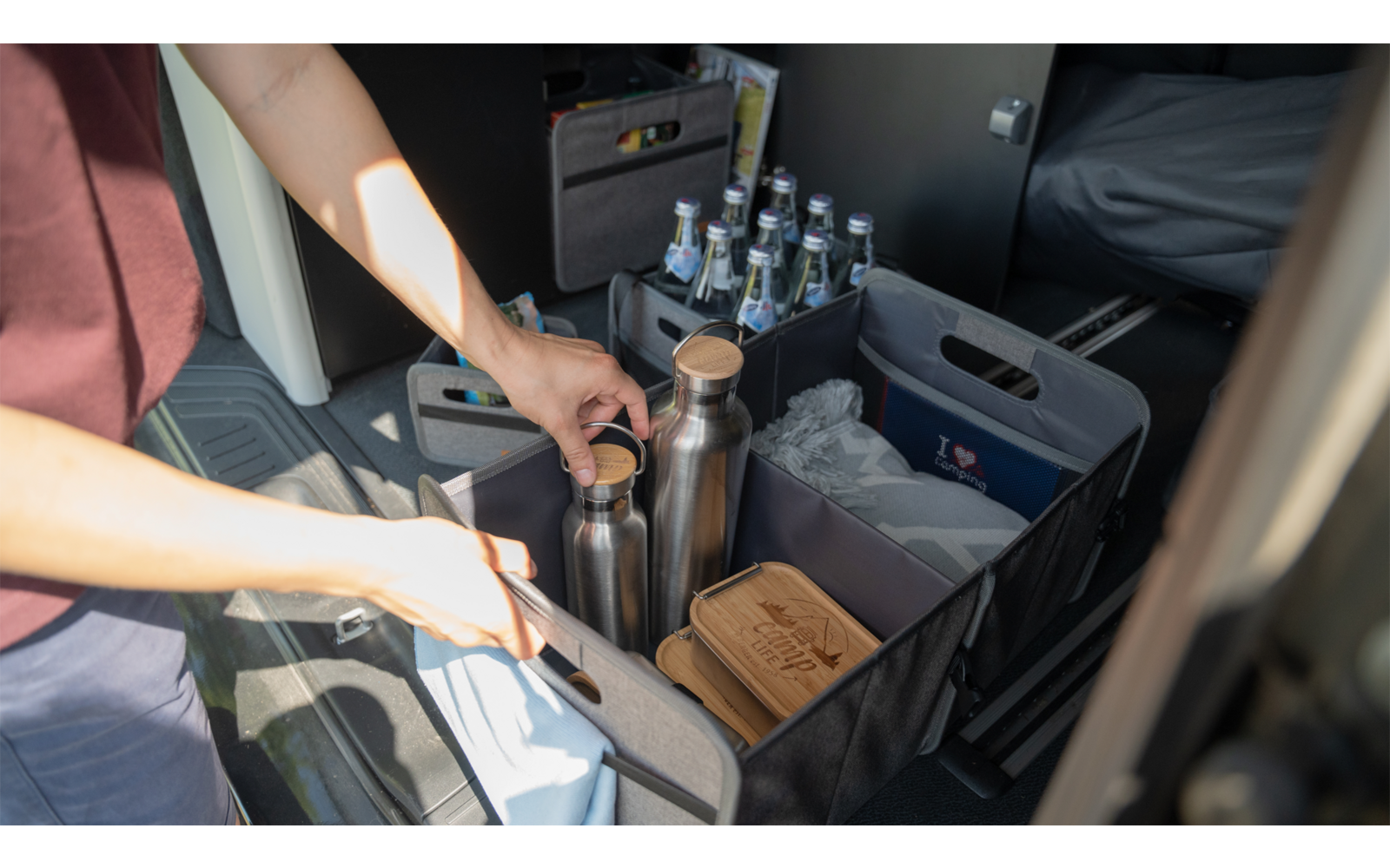 Sammenleggbar boks Milo Midi Low 15 l grå/svart 600D polyester nettlommer