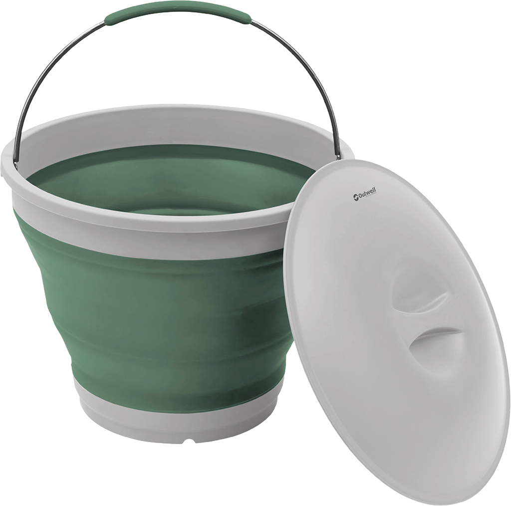 Sammenleggbar bøtte med lokk 7,5 liter shadow green - Outwell forfra