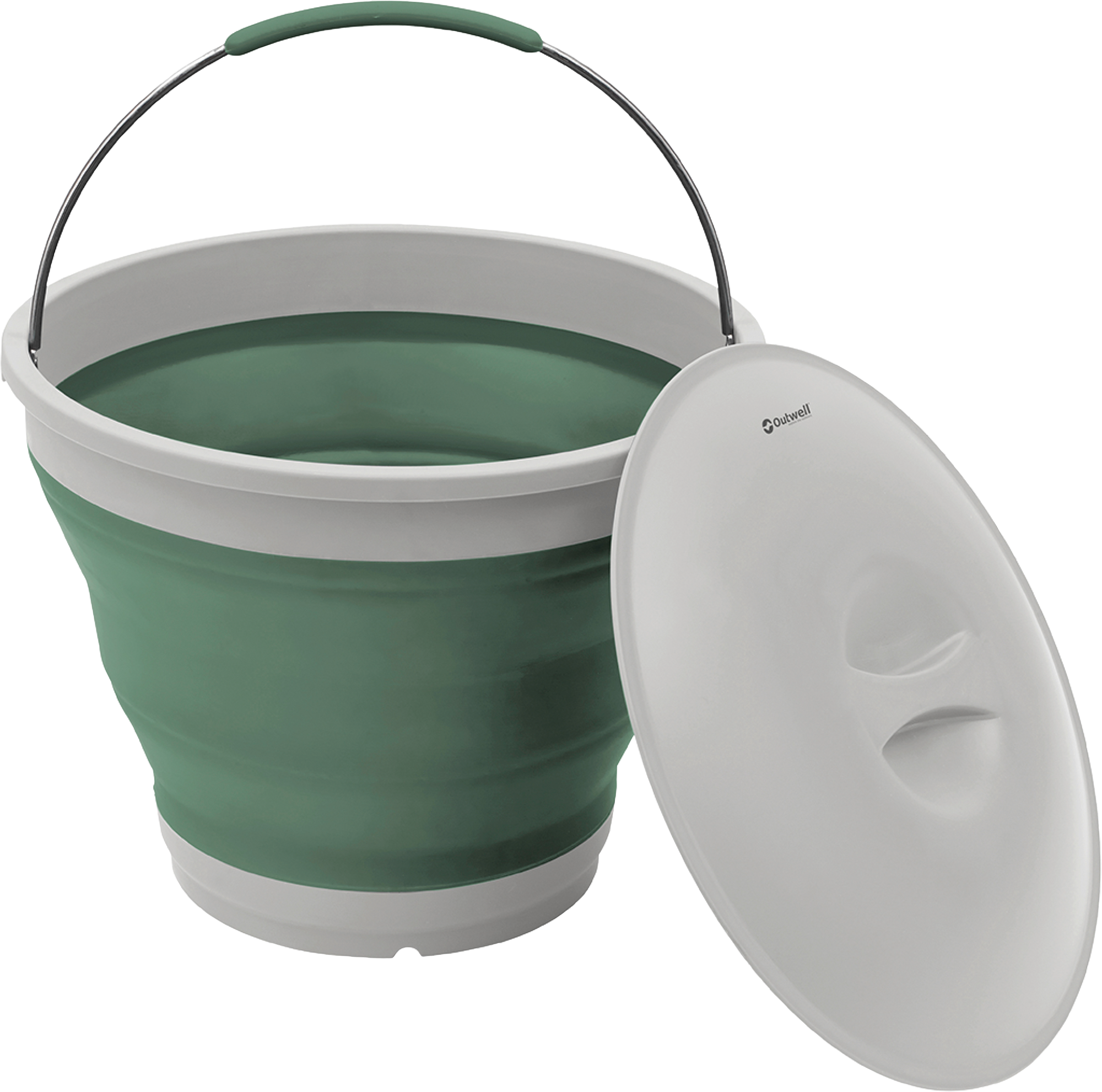 Sammenleggbar bøtte med lokk 7,5 liter shadow green - Outwell forfra