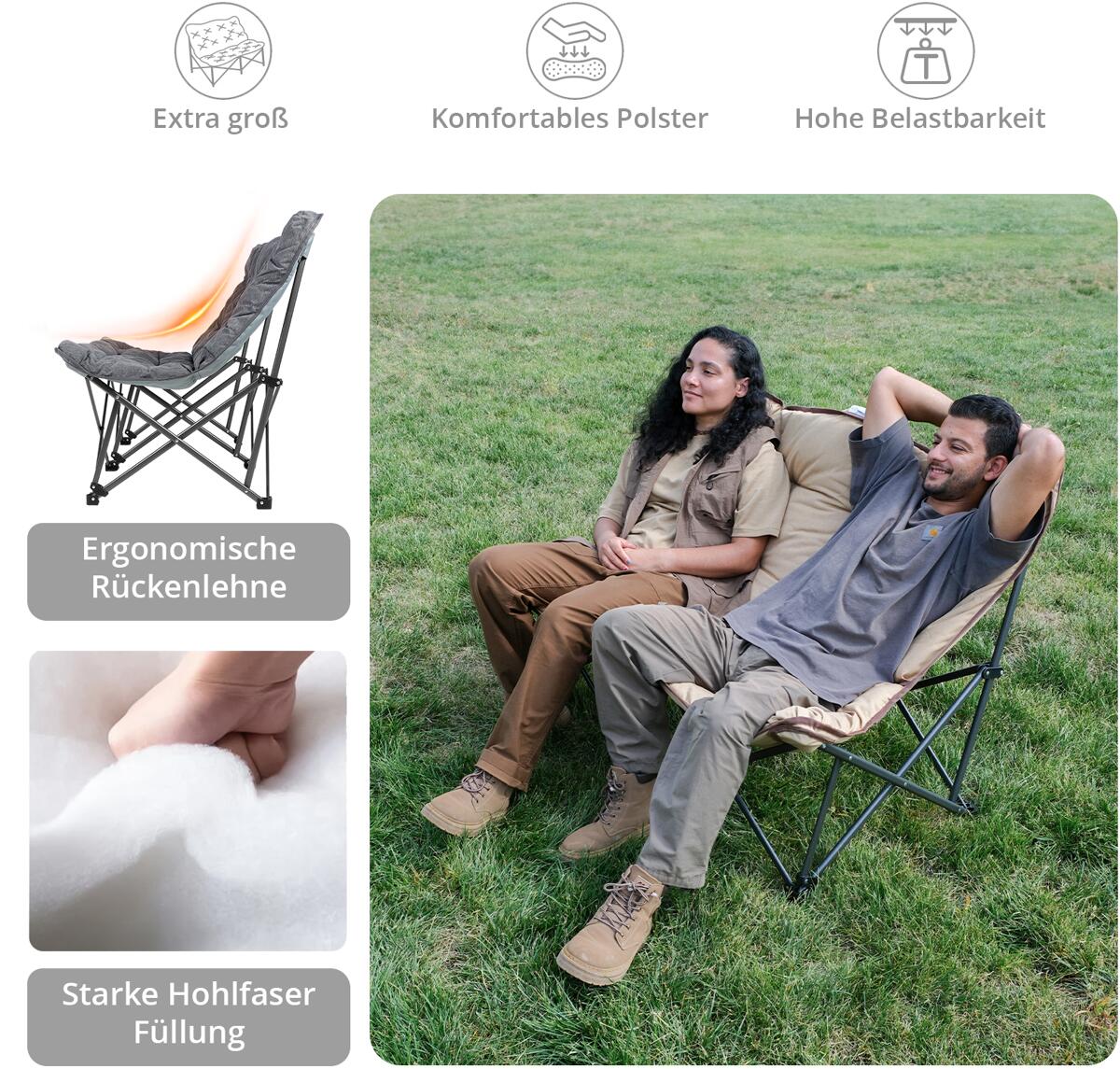 Sammenleggbar campingsofa Lindon Relax 2-pers 132x94 cm detalj av ramme