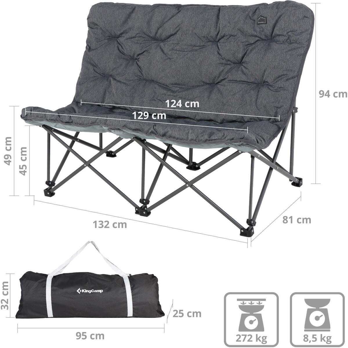Sammenleggbar campingsofa Lindon Relax 2-pers 132x94 cm foldet sammen