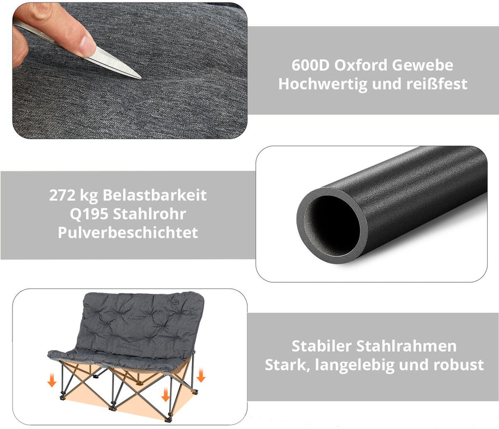 Sammenleggbar campingsofa Lindon Relax 2-pers 132x94 cm i beige farge