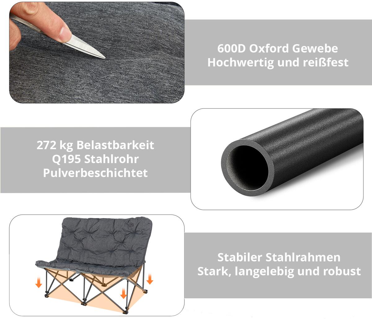 Sammenleggbar campingsofa Lindon Relax 2-pers 132x94 cm i beige farge