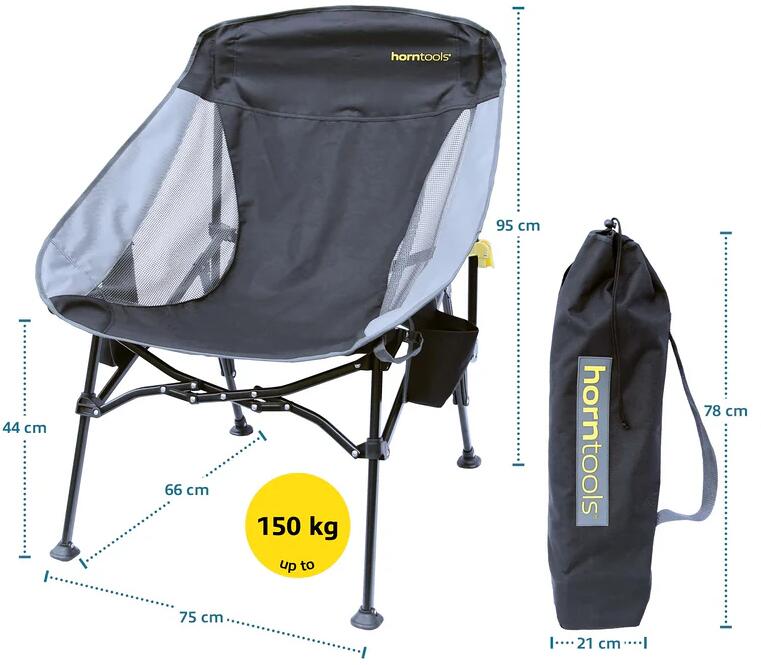 Sammenleggbar campingstol blå 150 kg - horntools bakside