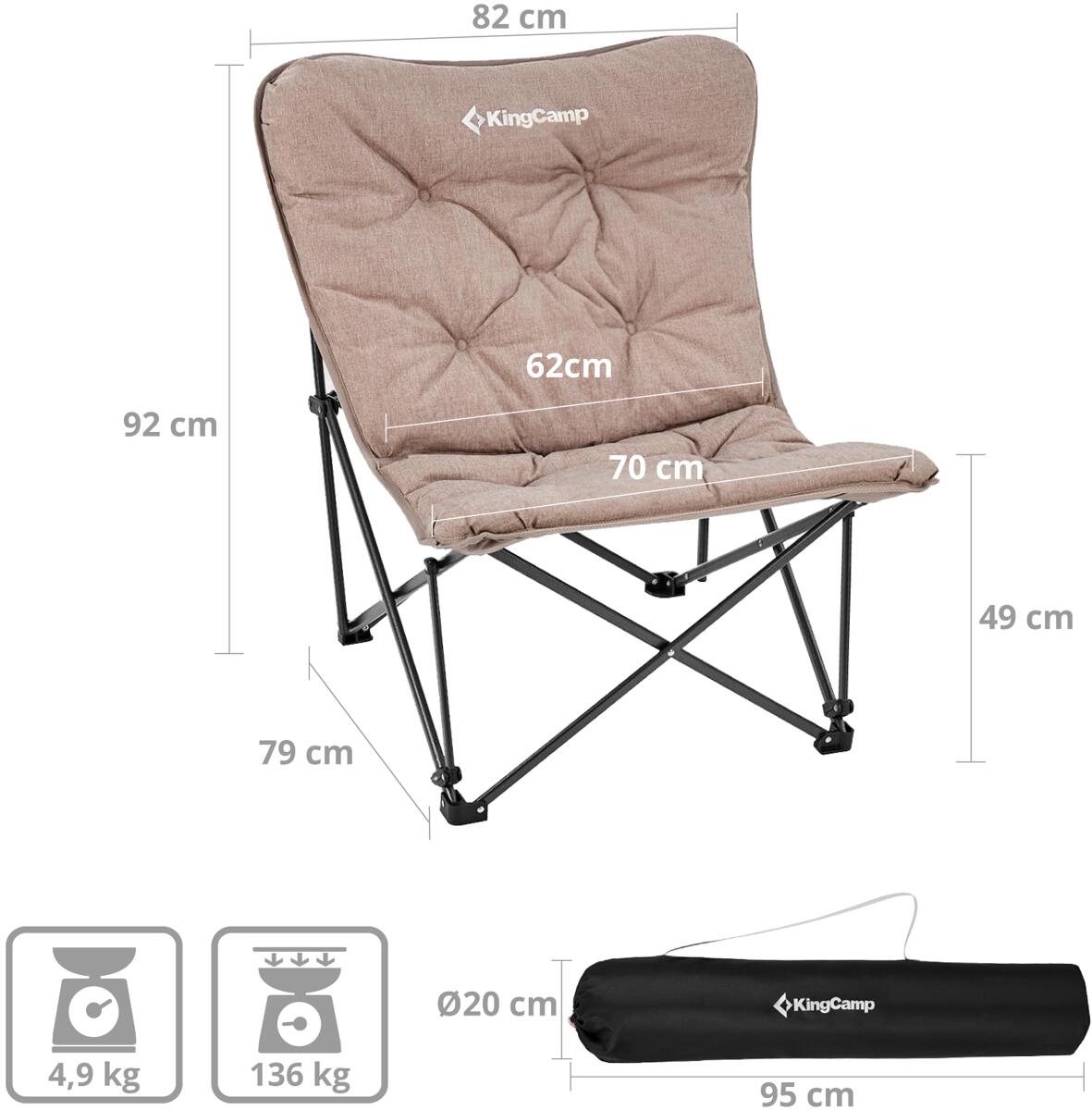 Montert Lindon Relax polstret campingstol på campingplass