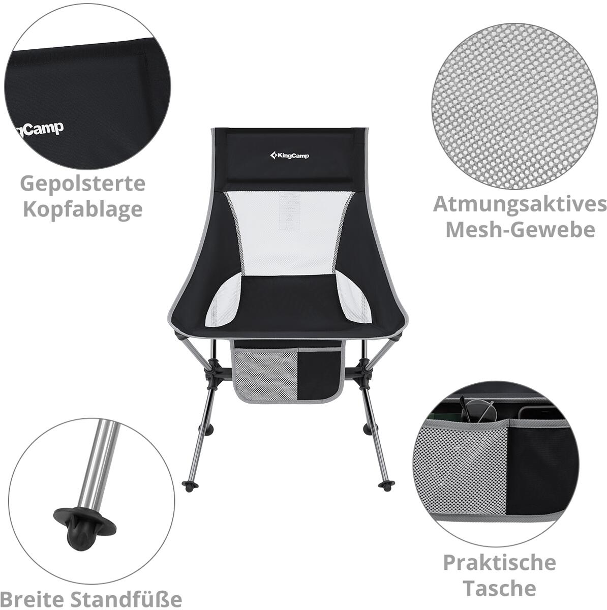 Sammenleggbar campingstol Logan aluminium 1,5 kg - KingCamp med oppbevaringstaske
