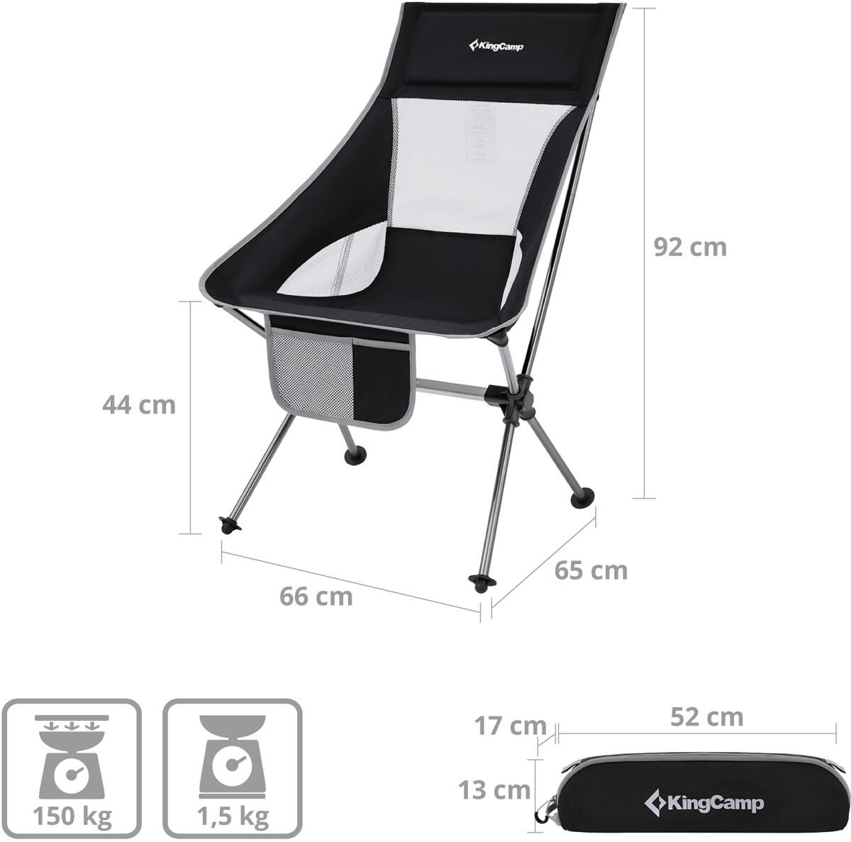 Sammenleggbar campingstol Logan aluminium 1,5 kg - KingCamp detalj av anti-skli føtter