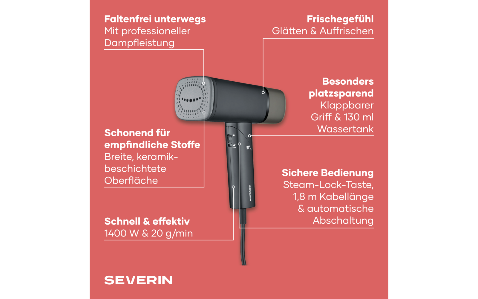 Sammenleggbar dampglatter DG 3282 1400 W keramisk bakside