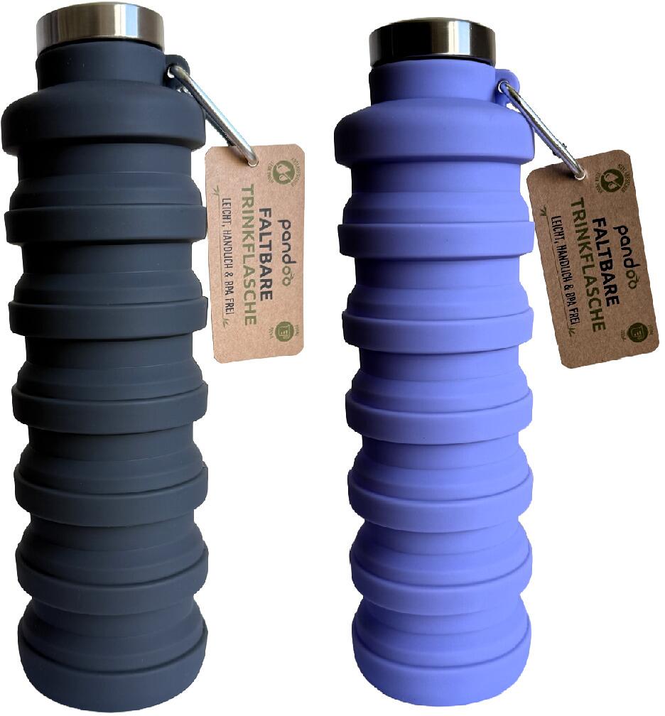 Sammenleggbar drikkeflaske silikon 700 ml med karabinkrok Pandoo bakside
