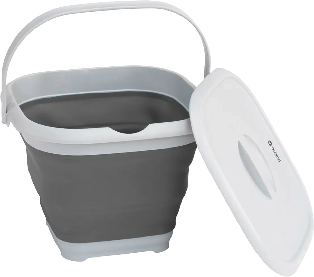 Sammenleggbar firkantet bøtte med lokk 9 liter grey mist - Outwell forfra