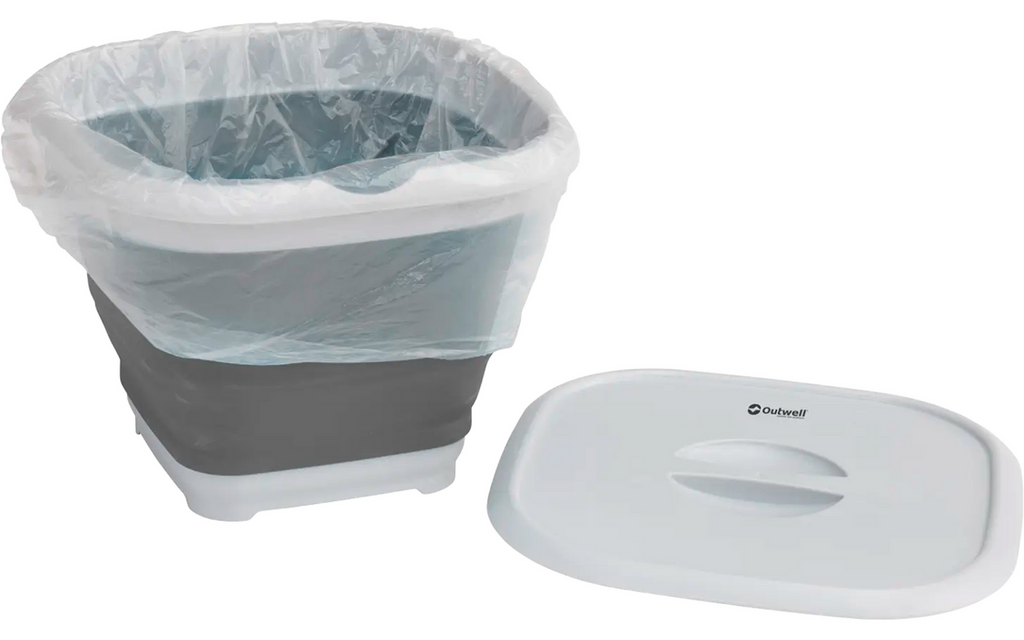 Sammenleggbar firkantet bøtte med lokk 9 liter grey mist - Outwell bakside