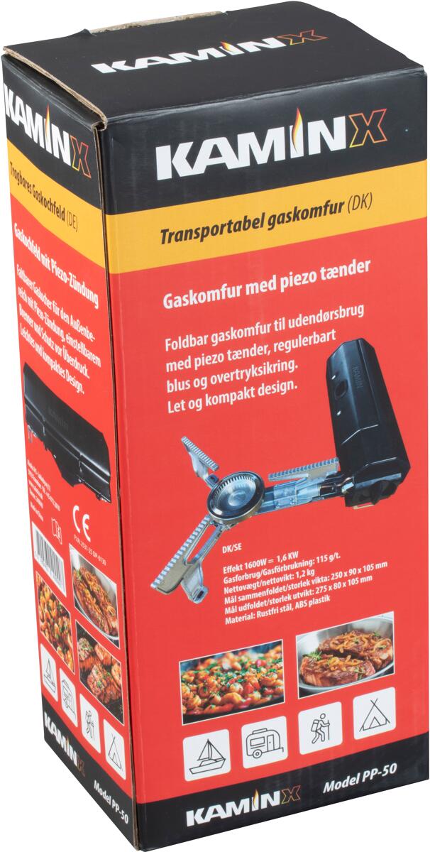 Montert sammenleggbar gasskoker 1-bluss 1600 W med bæreveske - KaminX på campingplass