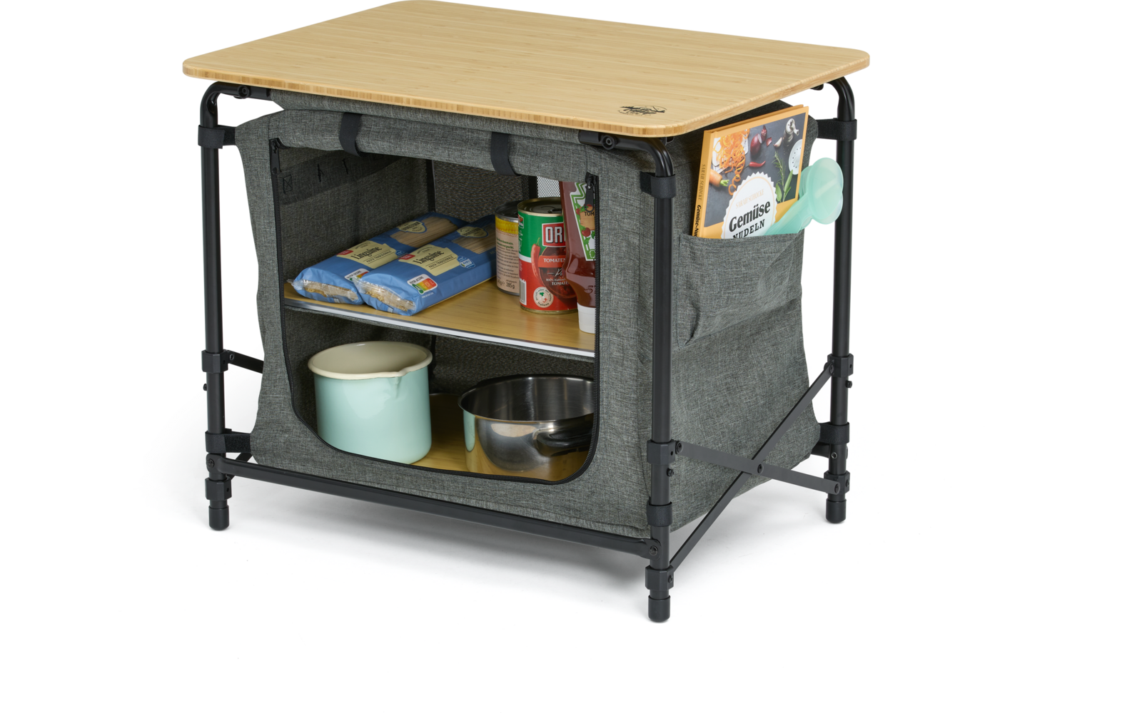 Sammenleggbar kjøkkenboks Skopje med campingbord 60x45 cm - Camplife sammenlagt