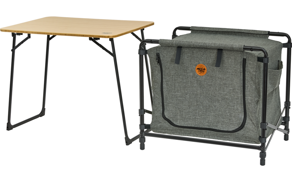 Sammenleggbar kjøkkenboks Skopje med campingbord 60x45 cm - Camplife pakket for transport