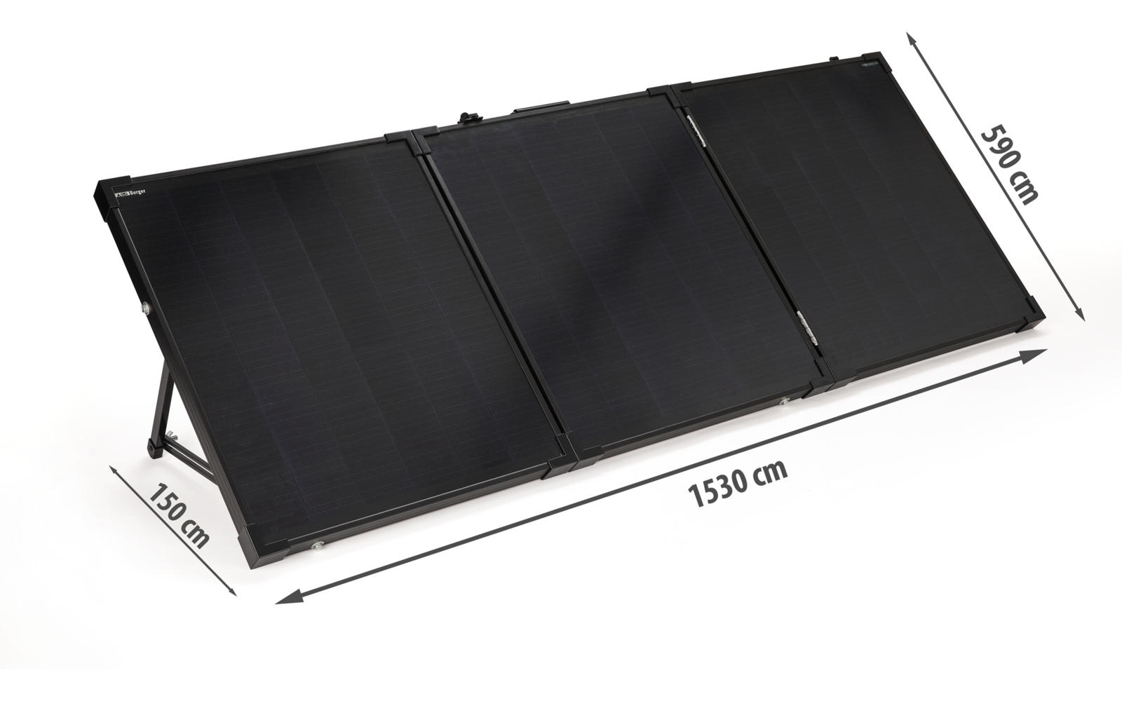 Baksiden av sammenleggbar koffert-solcelleanlegg 150W med 20A laderegulator