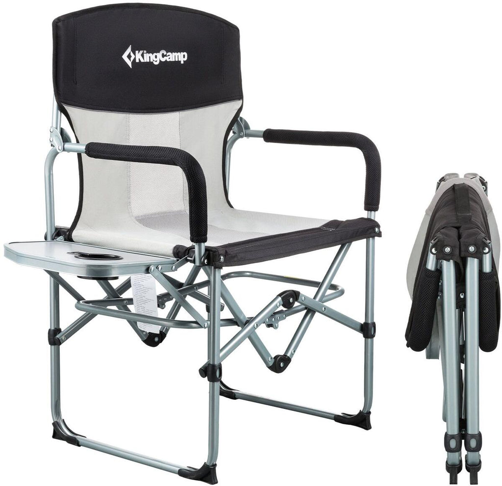 Sammenleggbar regissørstol med sidebord svart/grå 136 kg - KingCamp bakside