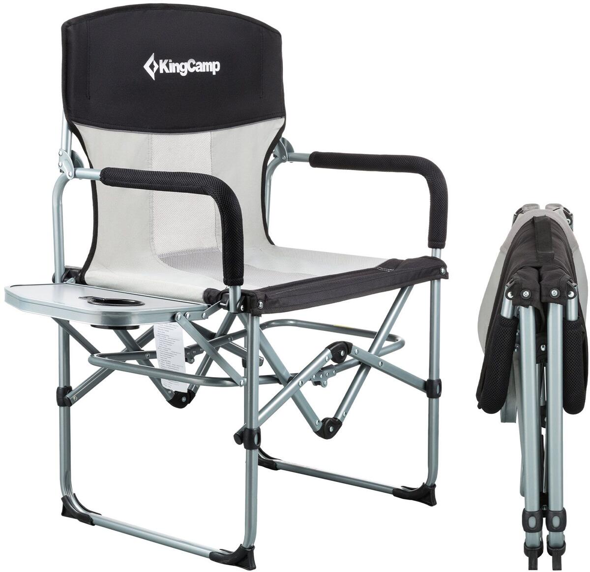 Sammenleggbar regissørstol med sidebord svart/grå 136 kg - KingCamp bakside