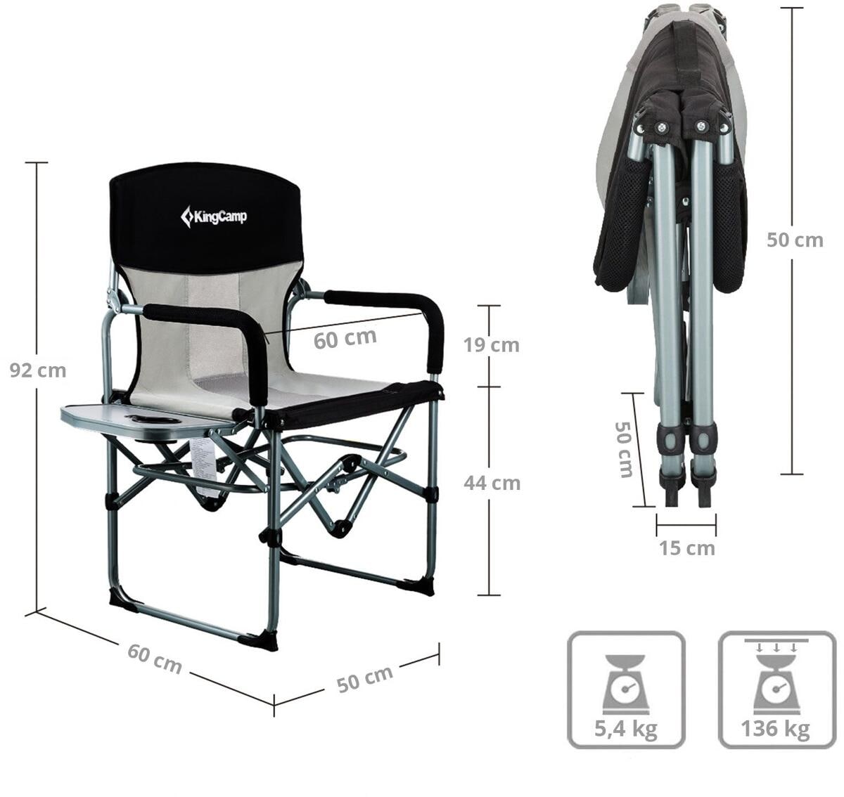 Sammenleggbar regissørstol med sidebord svart/grå 136 kg - KingCamp detalj av stoff