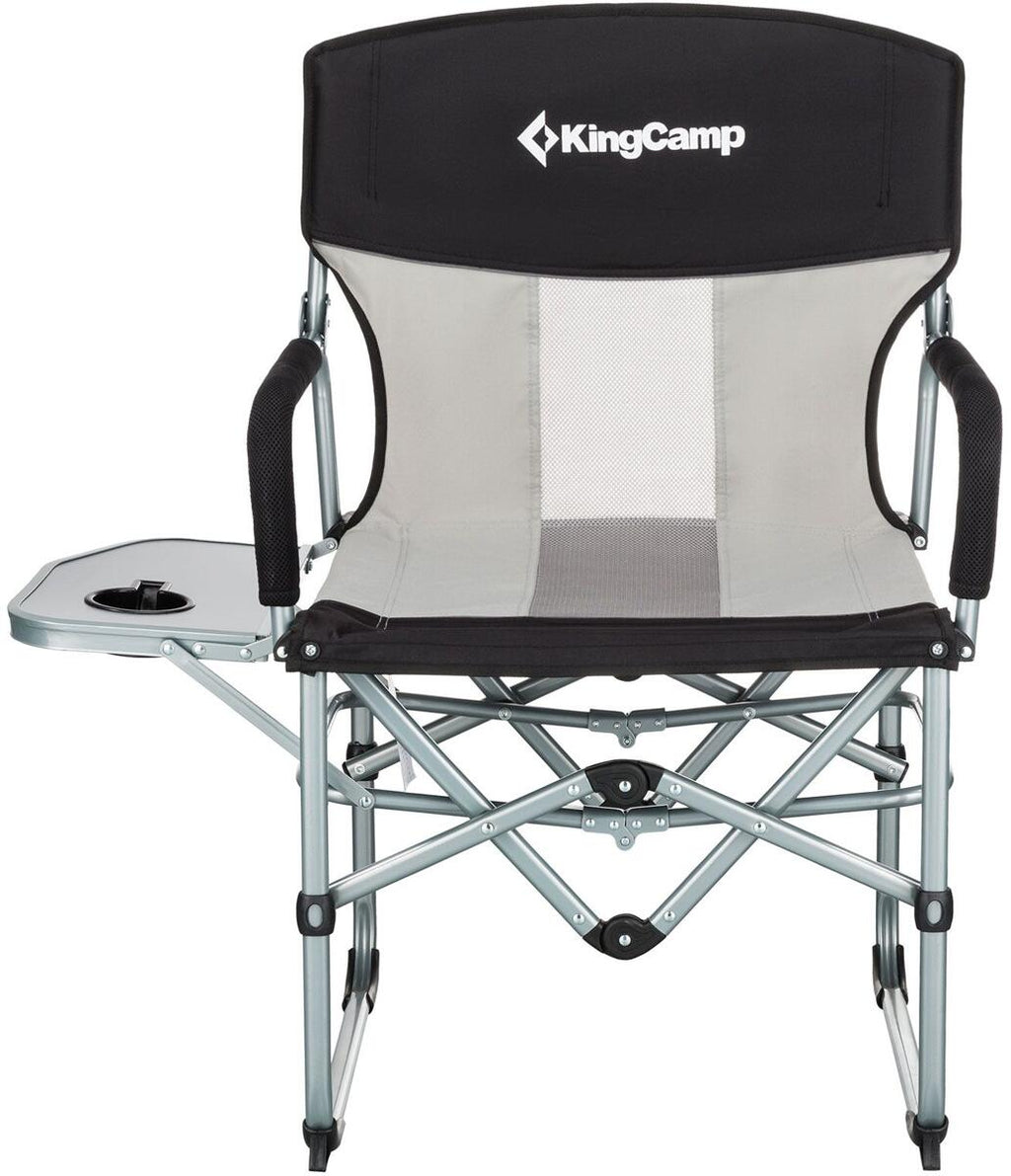Sammenleggbar regissørstol med sidebord svart/grå 136 kg - KingCamp drikkeholder detalj