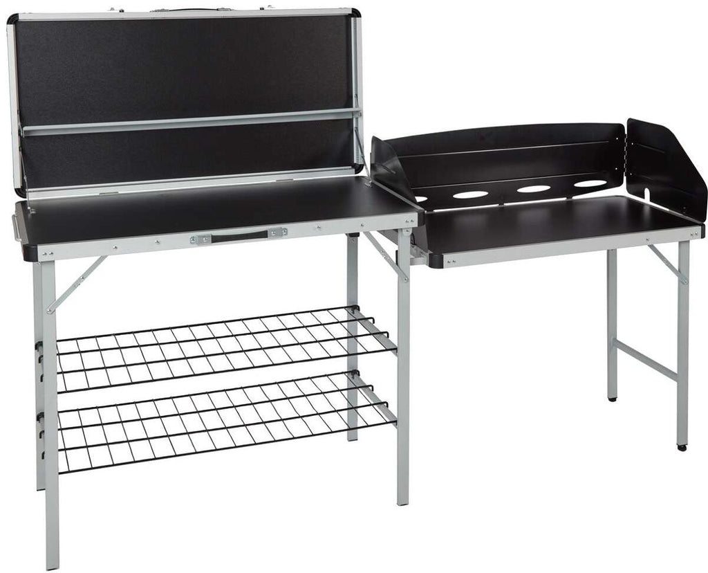 Sammenleggbart campingkjøkken 188x50x81 cm med vindskjerm, svart forfra