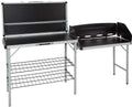 Sammenleggbart campingkjøkken 188x50x81 cm med vindskjerm, svart forfra