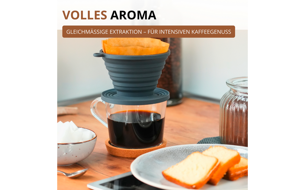 Sammenleggbart kaffefilter i silikon størrelse 2 Westmark i bruk på camping