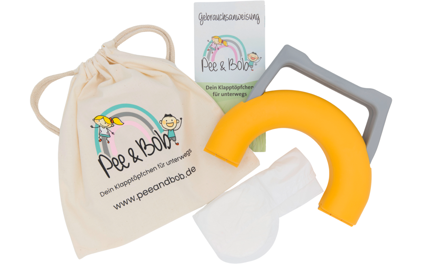 Montert sammenleggbart reisepotte for barn opptil 50 kg med 5 poser - Pee & Bob