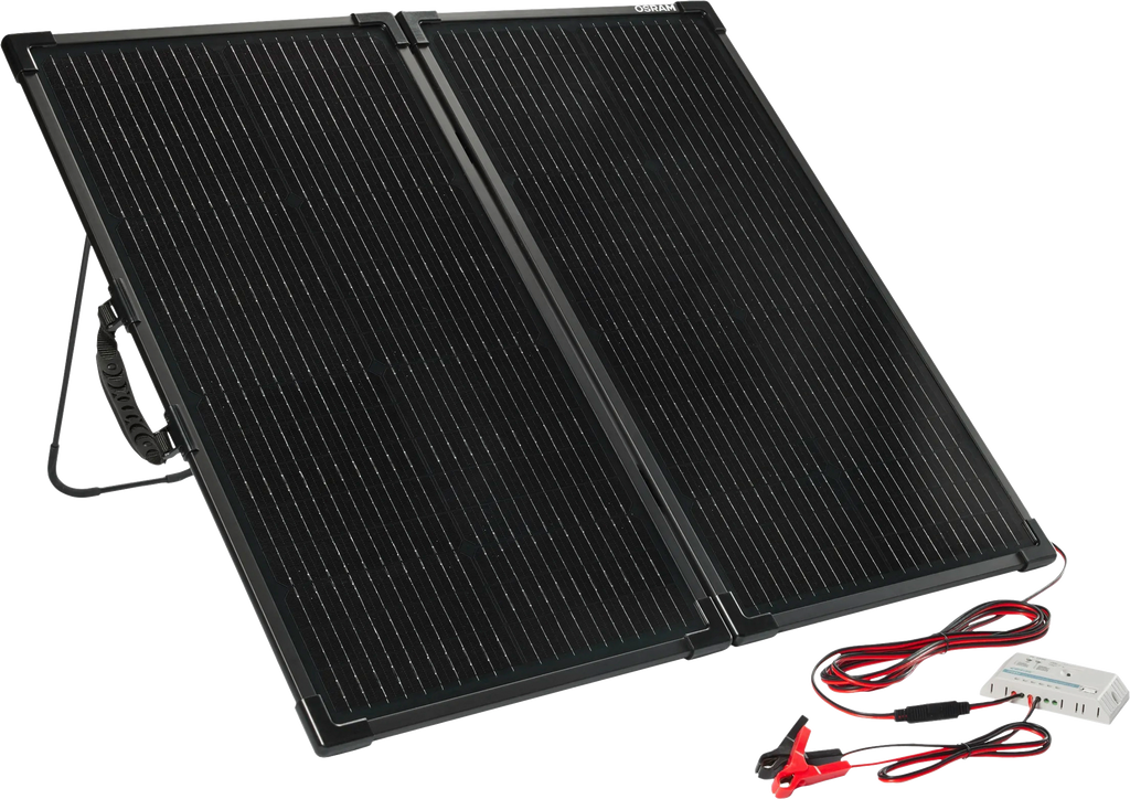 Sammenleggbart solcellepanel 100W for 12V fritidsbatterier - Osram forfra
