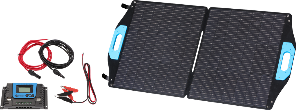 Sammenleggbart solcellepanel komplettsett 100 W front