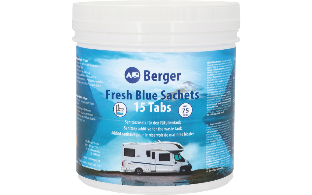 Sanitærsett sett med Fresh Blue sachets og spylervæske