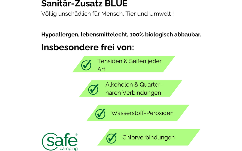 Sanitærtilsetning Blue for avløpstank 500 ml SAFE CAMPING flaske nærbilde