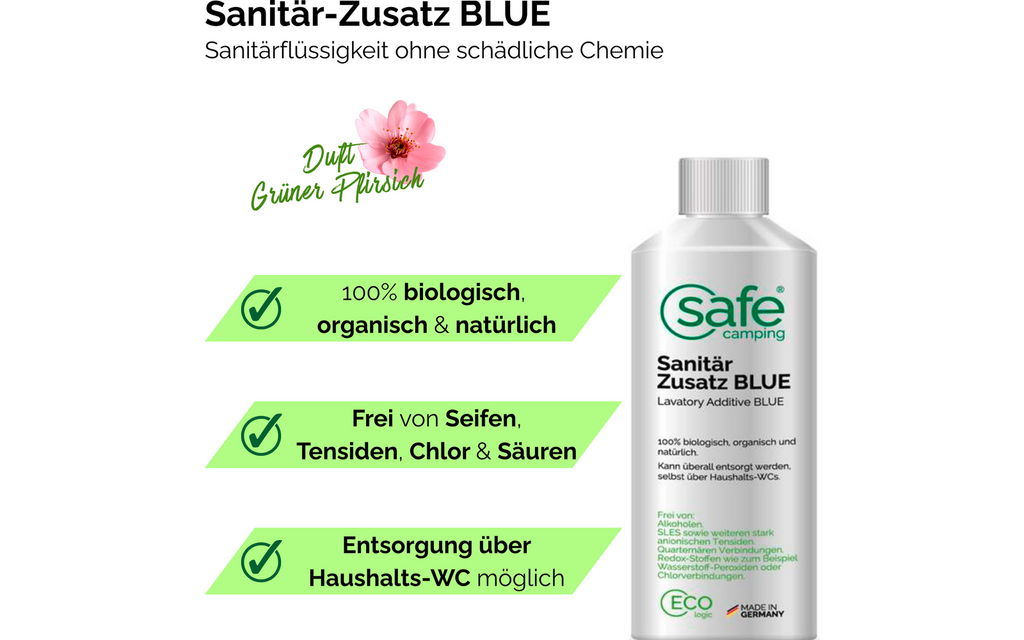Sanitærtilsetning Blue for avløpstank 500 ml SAFE CAMPING emballasje