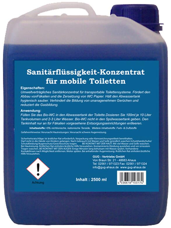Sanitærtilsetning WC Blue konsentrat for avfallstank 2,5 l - GuG bakside