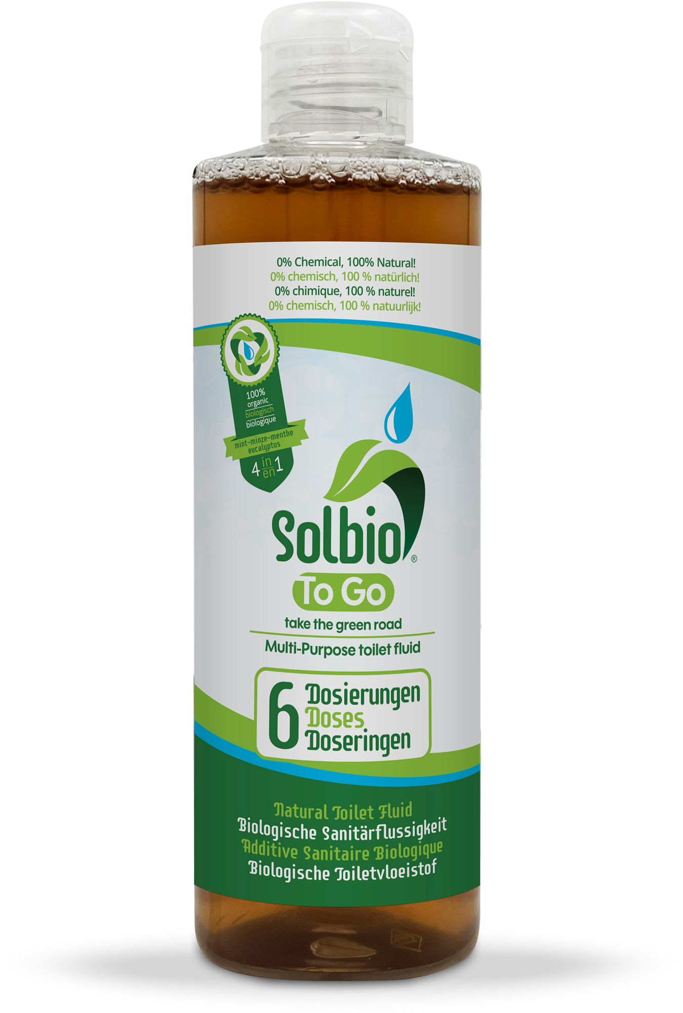 Sanitærvæske med eukalyptus og appelsinduft 0,25 l - Solbio ToGo på flaske
